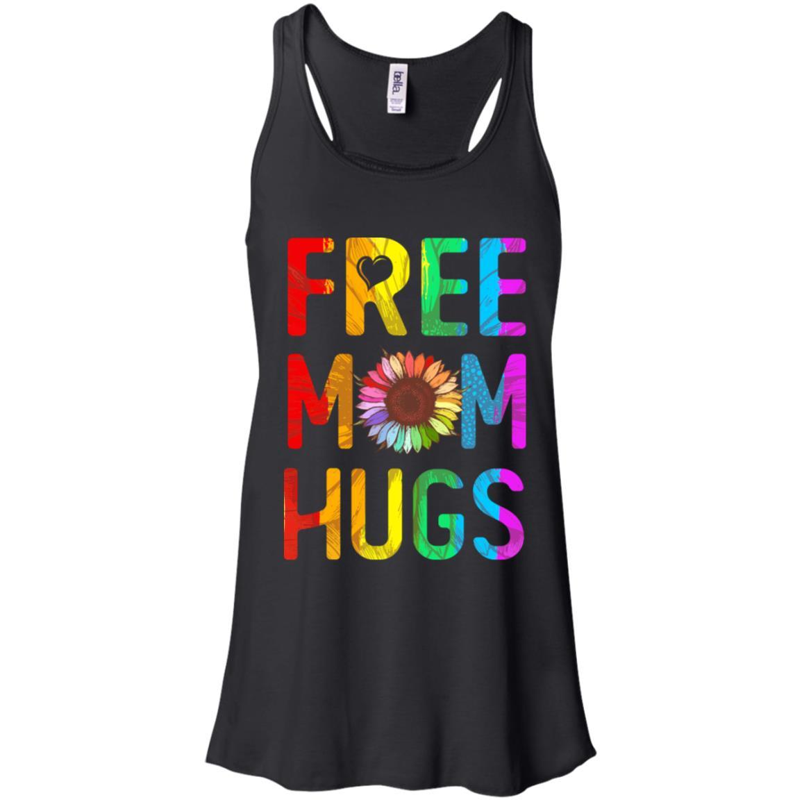 Flower Free Mom Hugs Pride LGBT-T-Shirt & Tank Top-Women's Flowy Racerback Tank-Black