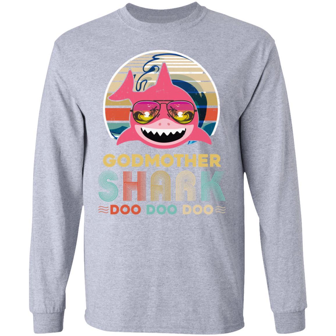 Retro Vintage Godmother Shark Doo Doo Doo-T-Shirt & Hoodie-Long Sleeve T-Shirt-Sport Grey