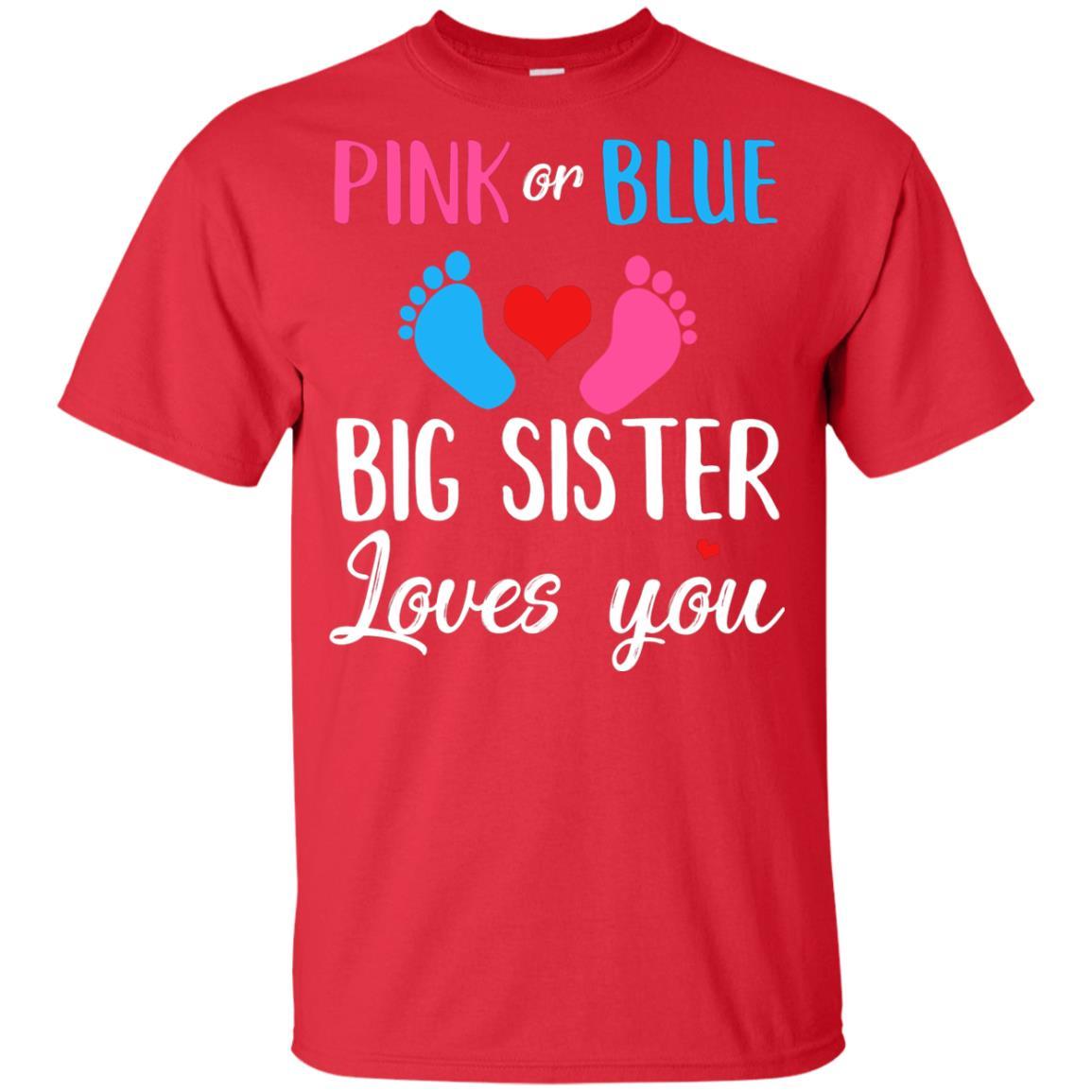 Pink Or Blue Big Sister Loves You Funny Gender Reveal Party Gift Youth-Youth Shirt-Youth T-Shirt-Red