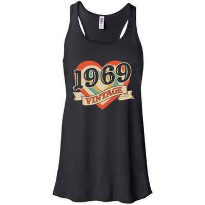 Vintage Retro Classic Heart Made In 1969 52th Birthday-T-Shirt & Tank Top-Women's Flowy Racerback Tank-Black