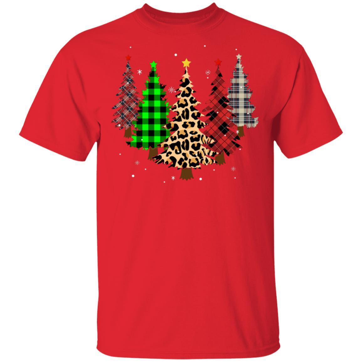 Merry Christmas Tree Leopard Buffalo Plaid Xmas Gifts-T-Shirt & Sweatshirt-Classic T-Shirt-Red