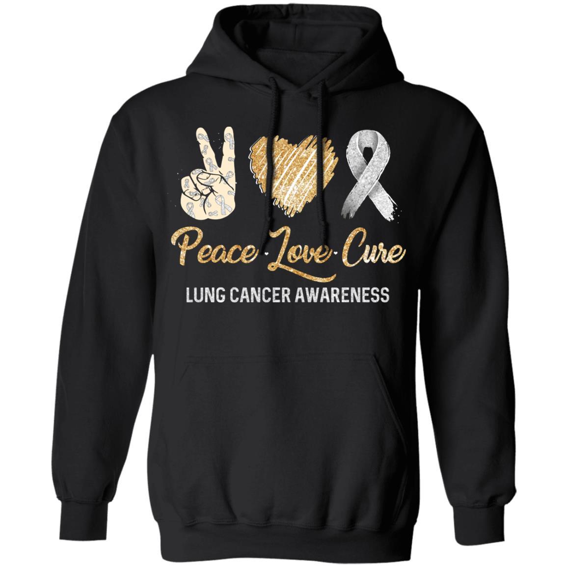 Peace Love Cure Lung Cancer Awareness-T-Shirt & Hoodie-Pullover Hoodie-Black