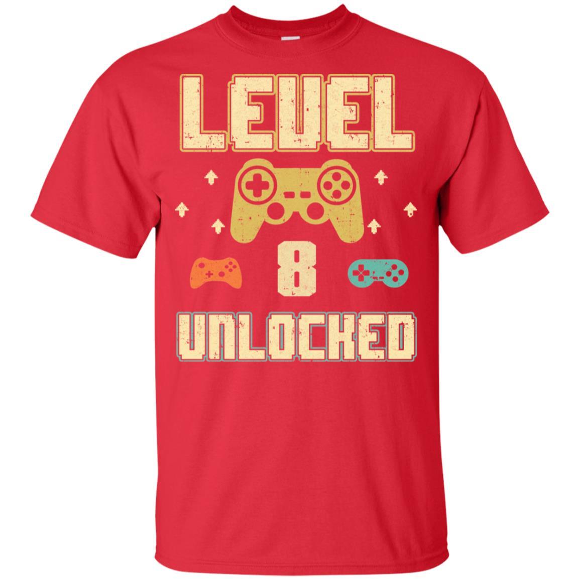 Level 8 Unlocked Video Gamer 8th Birthday Gift Youth-Youth Shirt-Youth T-Shirt-Red