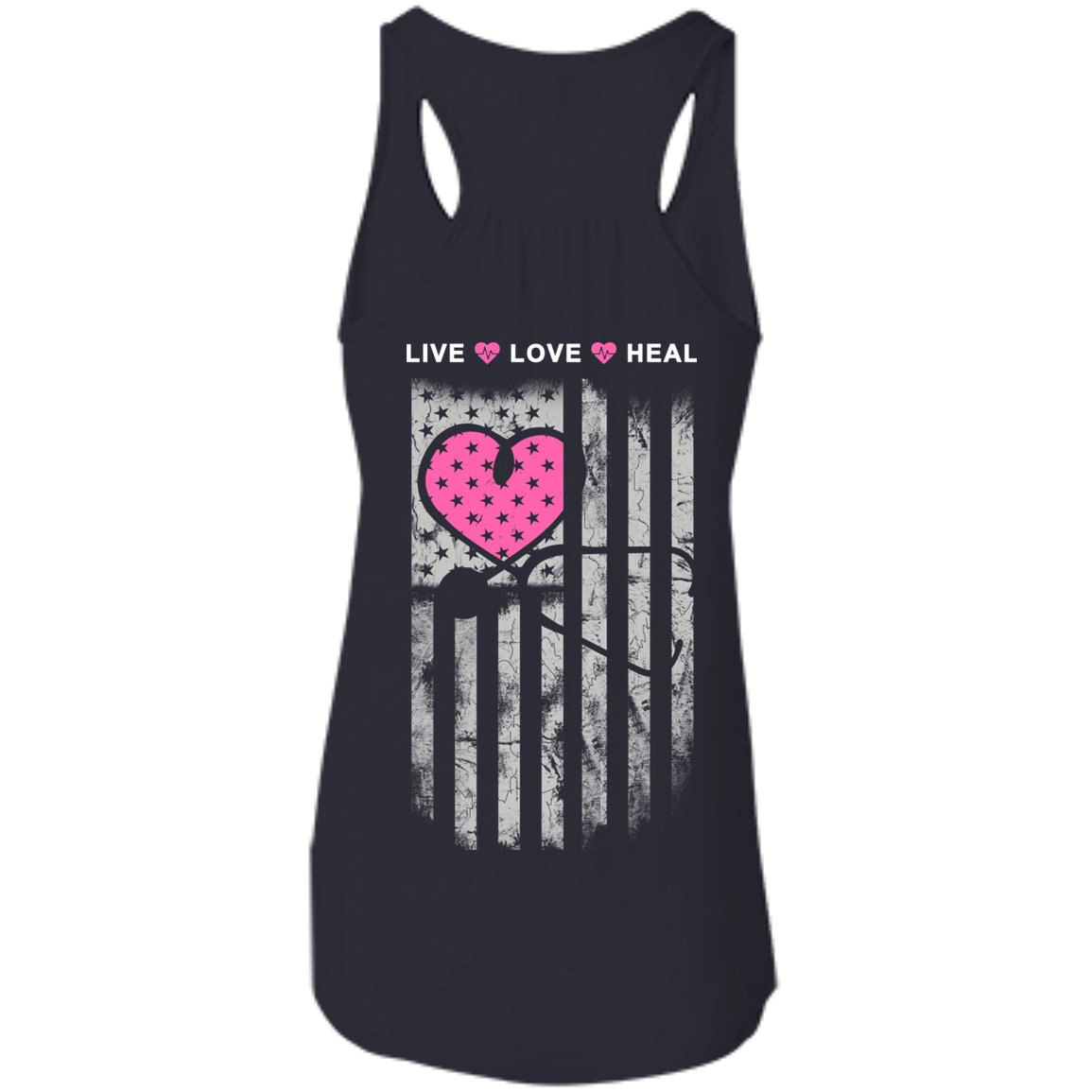 Nurse Heart Flag American Live Love Heal-T-Shirt & Hoodie-Women's Flowy Racerback Tank-Midnight