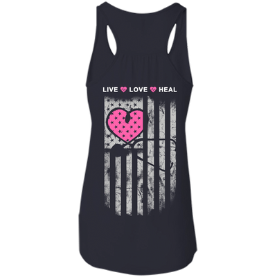 Nurse Heart Flag American Live Love Heal-T-Shirt & Hoodie-Women's Flowy Racerback Tank-Midnight