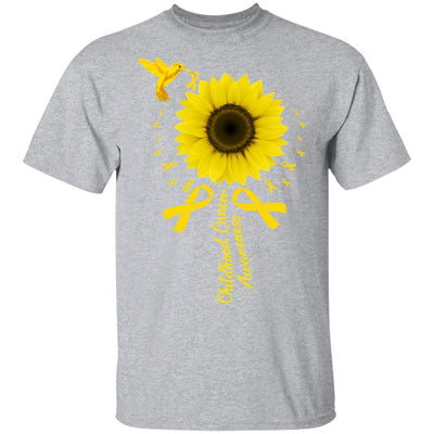 Hummingbird Sunflower Gold Ribbon Childhood Cancer Awareness-T-Shirt & Hoodie-Classic T-Shirt-Sport Grey