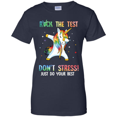 Rock The Test Funny School Unicorn Student Teacher-T-Shirt & Hoodie-Women's T-Shirt-Navy