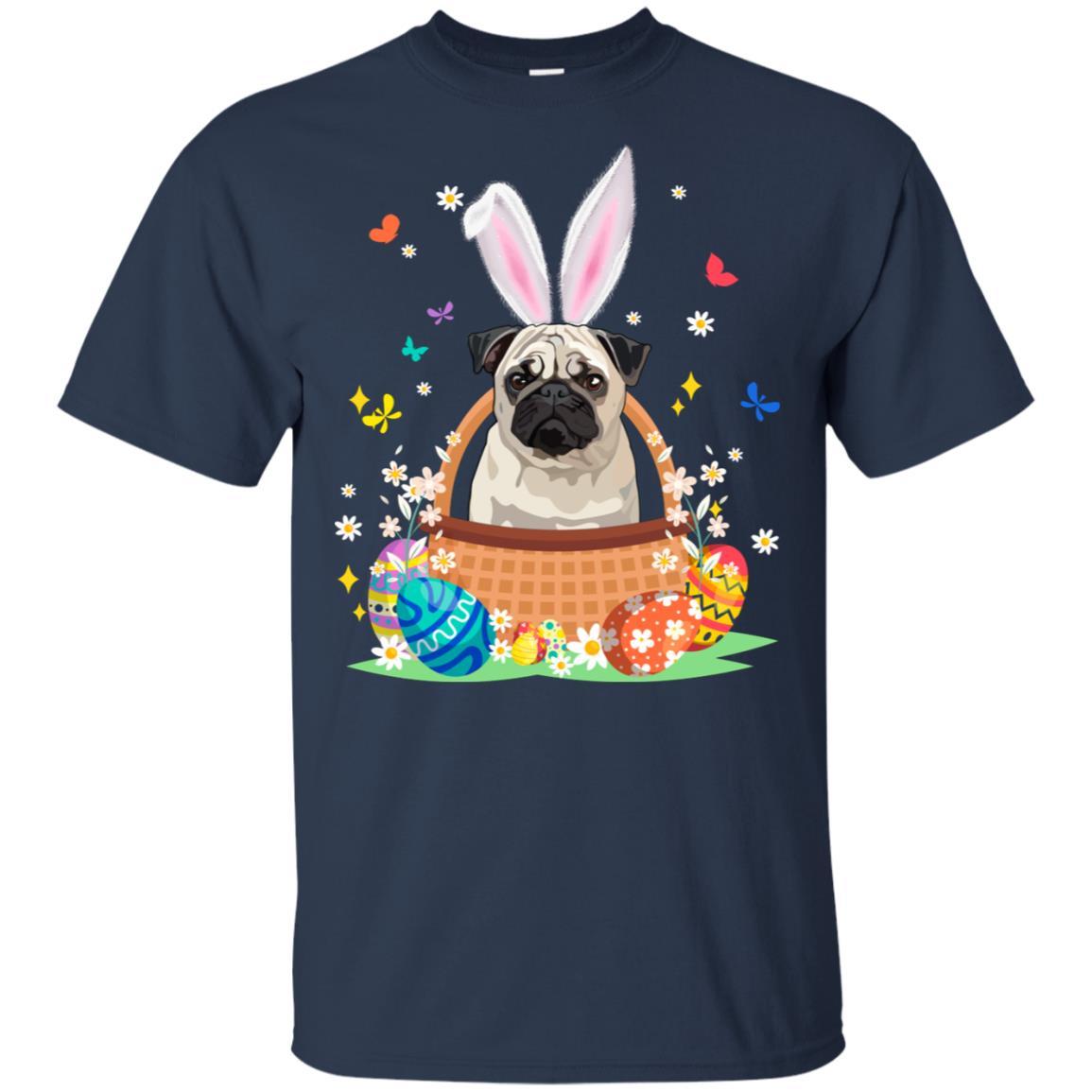 Pug Bunny Hat Rabbit Easter Eggs-T-Shirt & Hoodie-Classic T-Shirt-Navy