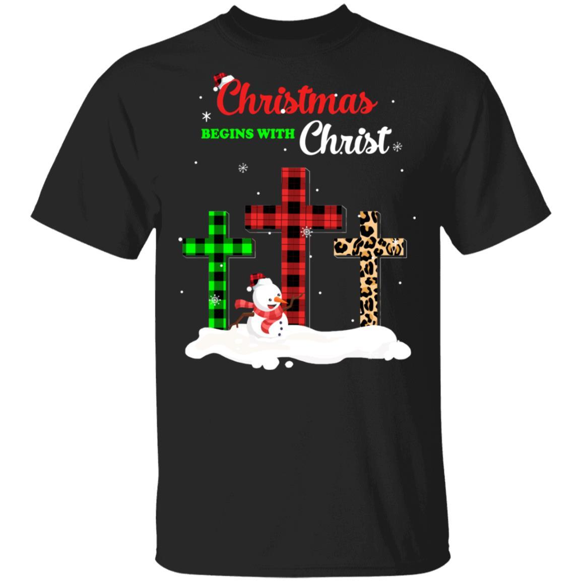 Christmas Begins With Christ Cross Buffalo Plaid Xmas Gift