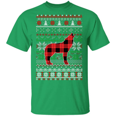 Wolve Red Plaid Ugly Christmas Sweater Funny Gifts-T-Shirt & Sweatshirt-Classic T-Shirt-Irish Green
