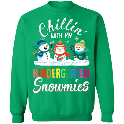 Chillin' With Kindergarten Snowmies Christmas Teacher Gifts-T-Shirt & Sweatshirt-Crewneck Sweatshirt-Irish Green