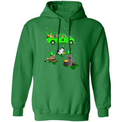 Leprechaun Driving Green Truck Cat St Patricks Day Gift-T-Shirt & Hoodie-Pullover Hoodie-Irish Green