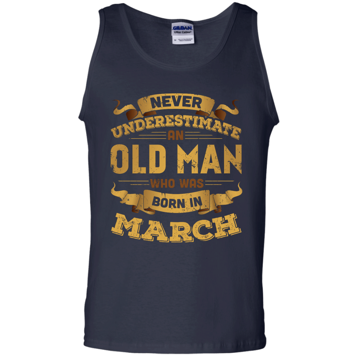 Never Underestimate An Old Man Who Was Born In March-T-Shirt & Hoodie-Unisex Tank-Navy