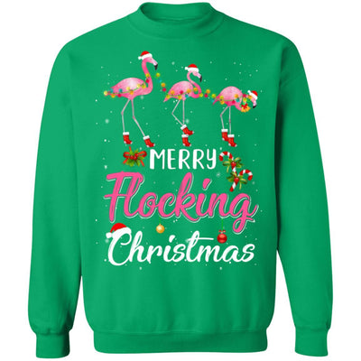 Merry Flocking Christmas Gift For Flamingo Lovers-T-Shirt & Sweatshirt-Crewneck Sweatshirt-Irish Green