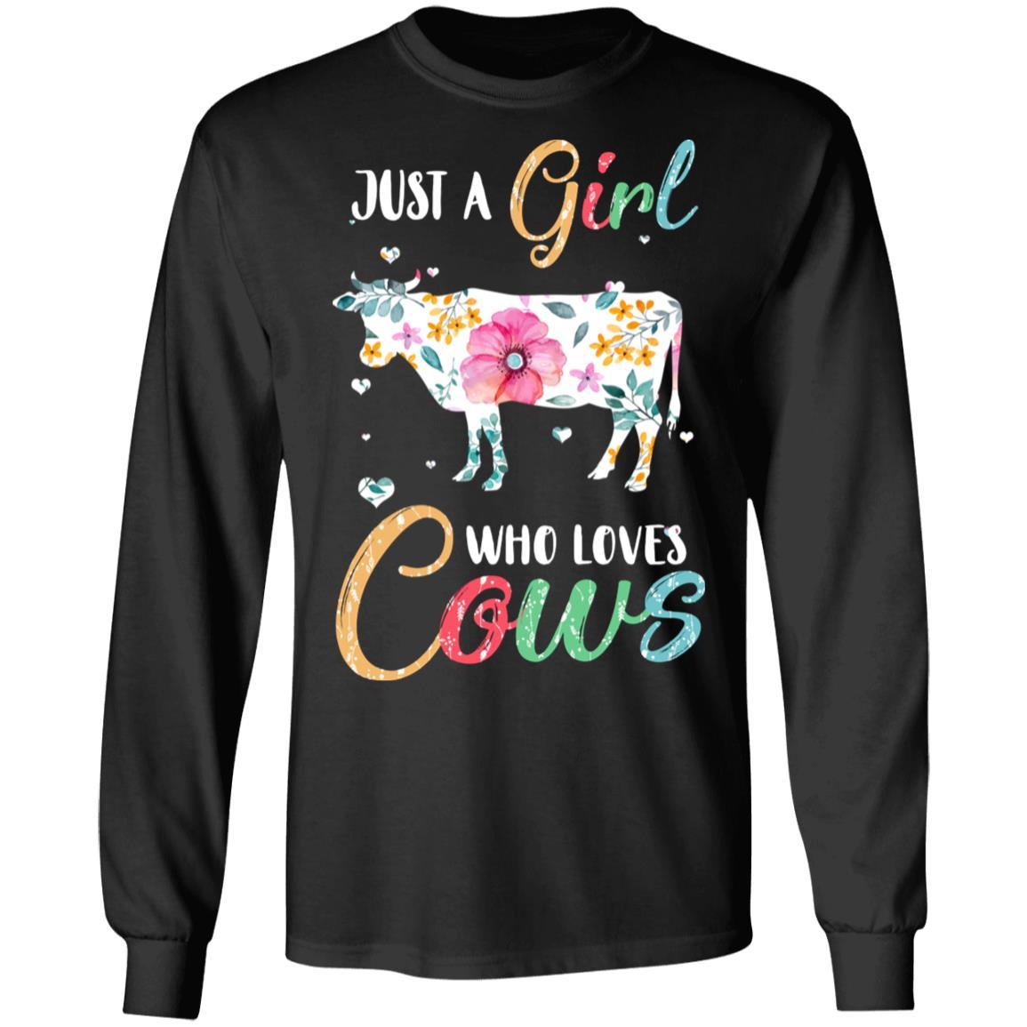 Just A Girl Who Loves Cows Cute Cow Lover-T-Shirt & Hoodie-Long Sleeve T-Shirt-Black