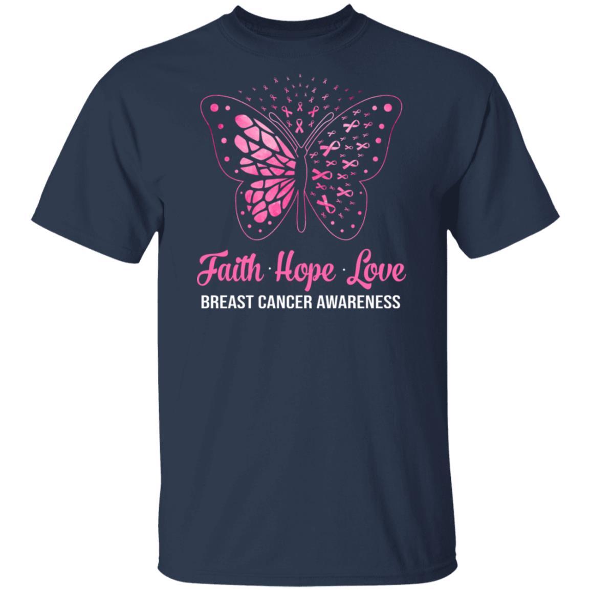 Faith Hope Love Pink Butterfly Breast Cancer Awareness-T-Shirt & Hoodie-Classic T-Shirt-Navy