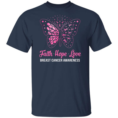 Faith Hope Love Pink Butterfly Breast Cancer Awareness-T-Shirt & Hoodie-Classic T-Shirt-Navy