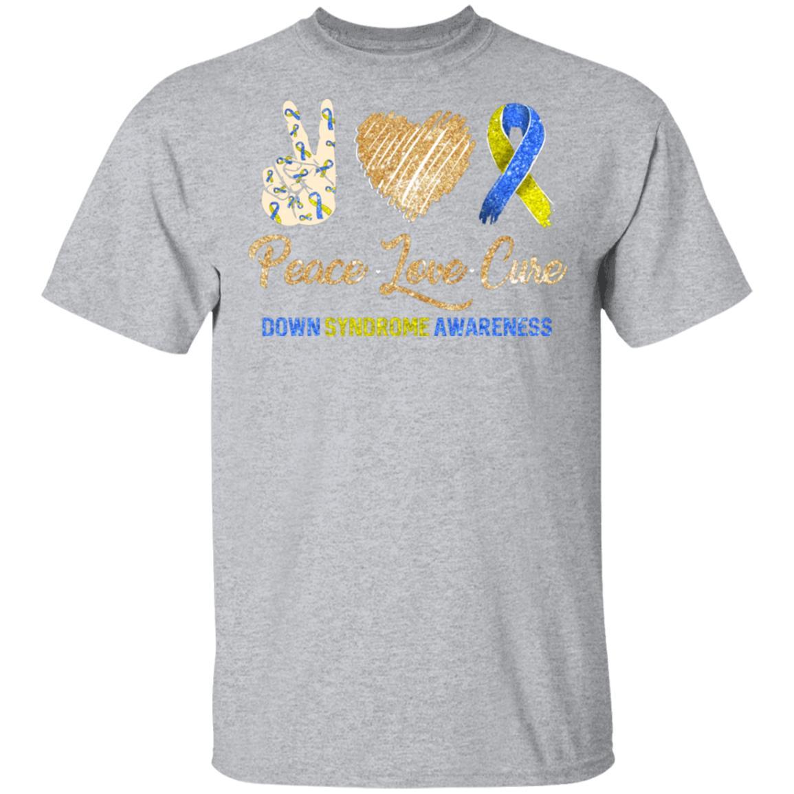 Peace Love Cure Down Syndrome Awareness-T-Shirt & Hoodie-Classic T-Shirt-Sport Grey