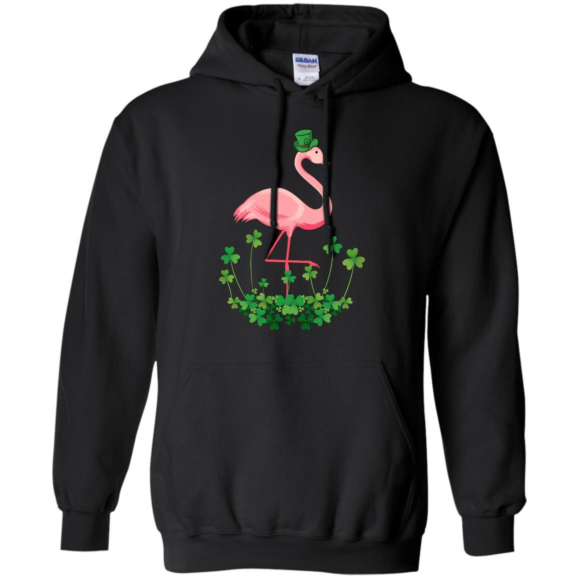 Flamingo Shamrock Happy St Patrick's Day-T-Shirt & Hoodie-Pullover Hoodie-Black