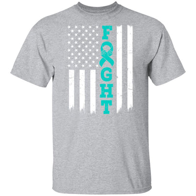 Ovarian Cancer Awareness American Flag Distressed-T-Shirt & Hoodie-Classic T-Shirt-Sport Grey