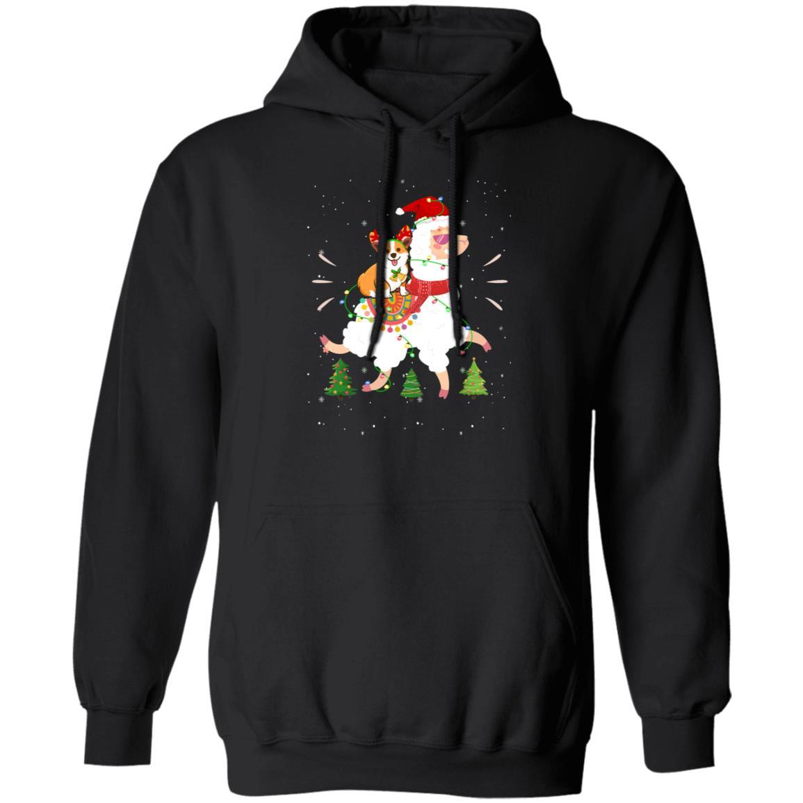 Funny Corgi Riding Llama Christmas Xmas Gifts-T-Shirt & Hoodie-Pullover Hoodie-Black