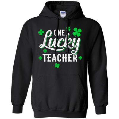 One Lucky Teacher Irish Shamrocks Funny St Patrick Day-T-Shirt & Hoodie-Pullover Hoodie-Black