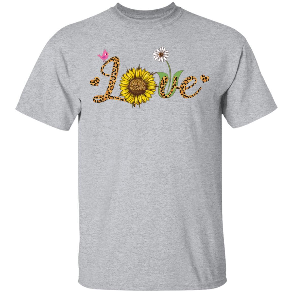 Love Sunflower Leopard Daisy Flower Bird Women Tee-T-Shirt & Tank Top-Classic T-Shirt-Sport Grey