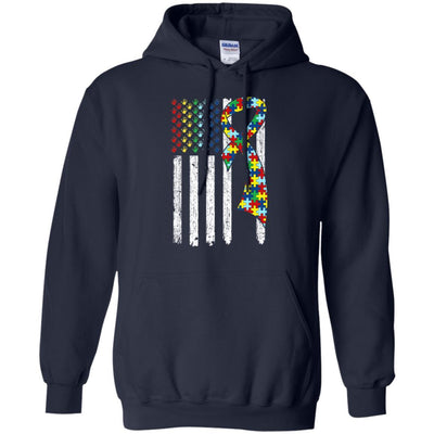 Support Autism Awareness American Flag-T-Shirt & Hoodie-Pullover Hoodie-Navy