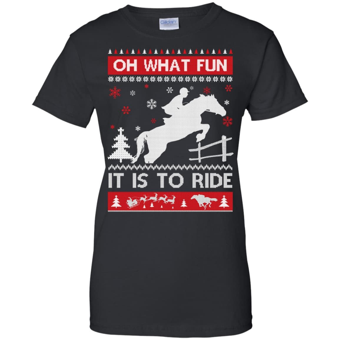 Horse Sweater Christmas Oh What Fun It Is To Ride-T-Shirt & Hoodie-Women's T-Shirt-Black
