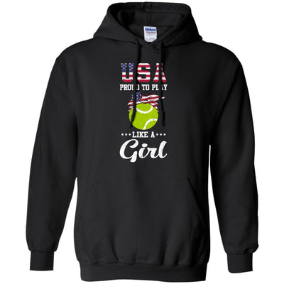 Usa Proud To Play Like A Girl Tennis-T-Shirt & Tank Top-Pullover Hoodie-Black