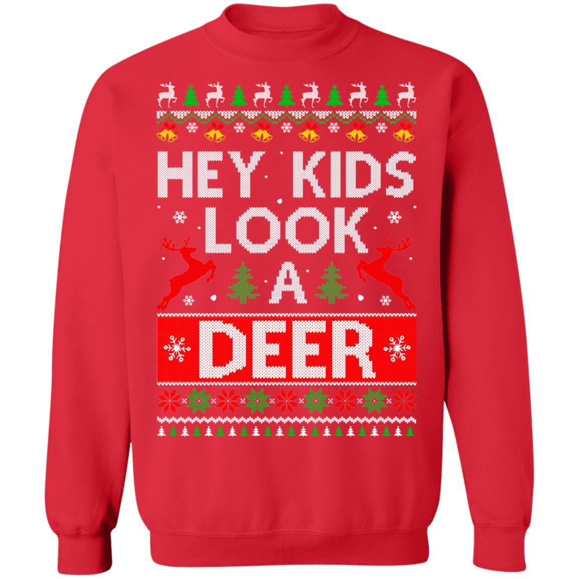 Hey Kids Look A Deer Family Ugly Sweater Christmas-T-Shirt & Sweatshirt-Crewneck Sweatshirt-Red
