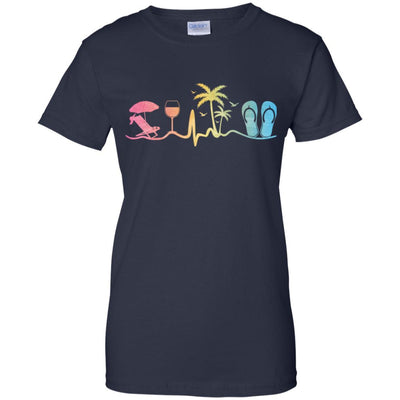 Heartbeat Palm Tree Wine Glass Flip Flop Summer-T-Shirt & Tank Top-Women's T-Shirt-Navy