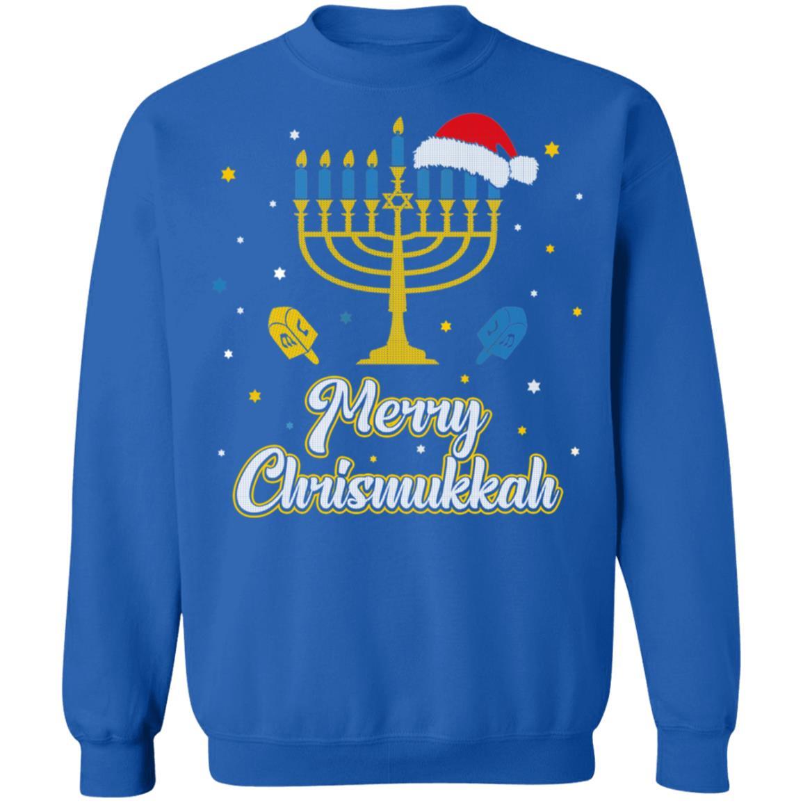 Christmas Ugly Hanukkah Sweater Menorah Merry Chrismukkah-T-Shirt & Sweatshirt-Crewneck Sweatshirt-Royal