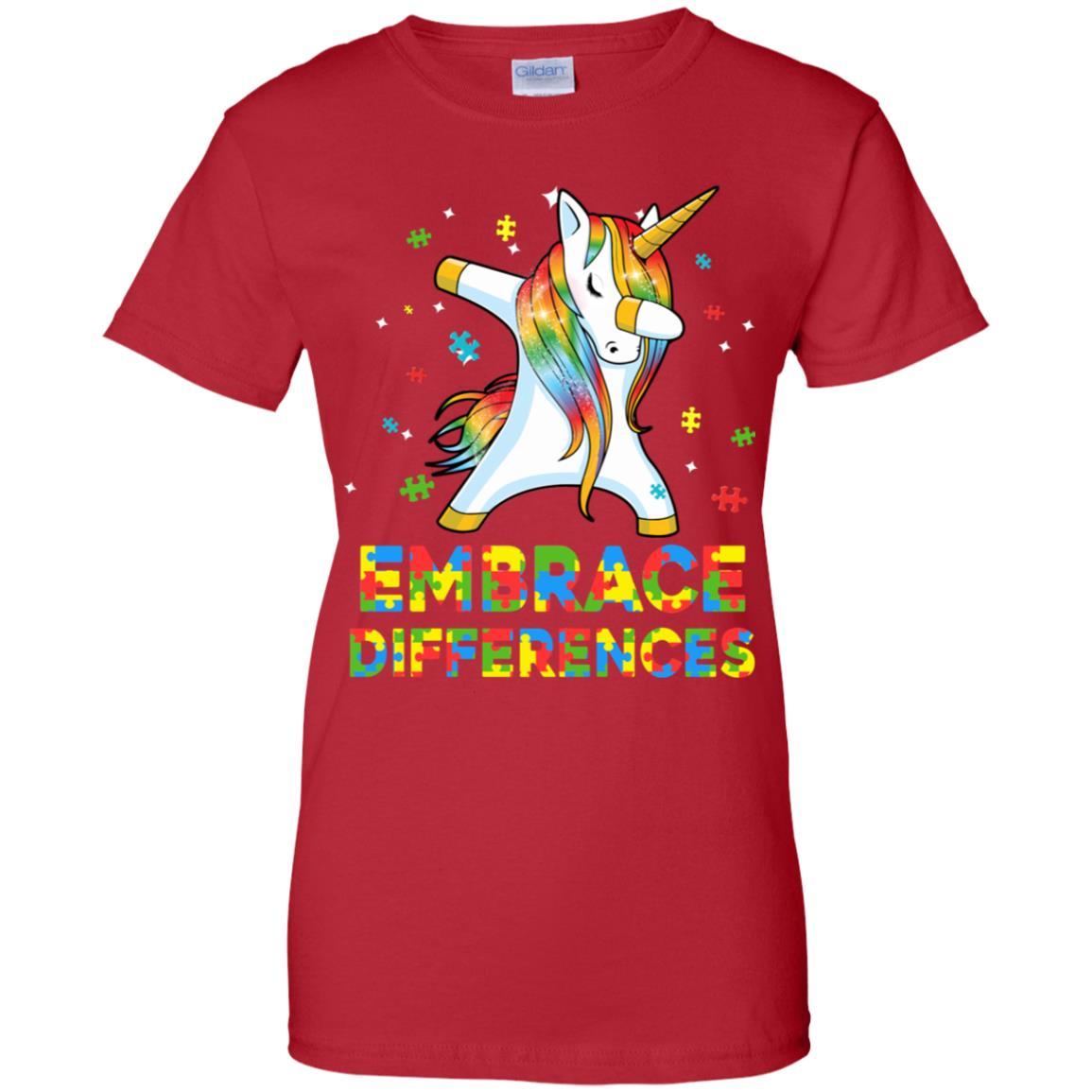 Dabbing Unicorn Autism Awareness Embrace Differences-T-Shirt & Hoodie-Women's T-Shirt-Red