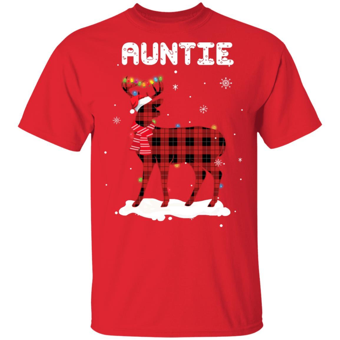 Auntie Deer Red Plaid Christmas Family Matching Pajamas-T-Shirt & Sweatshirt-Classic T-Shirt-Red