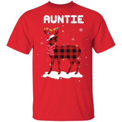 Auntie Deer Red Plaid Christmas Family Matching Pajamas-T-Shirt & Sweatshirt-Classic T-Shirt-Red