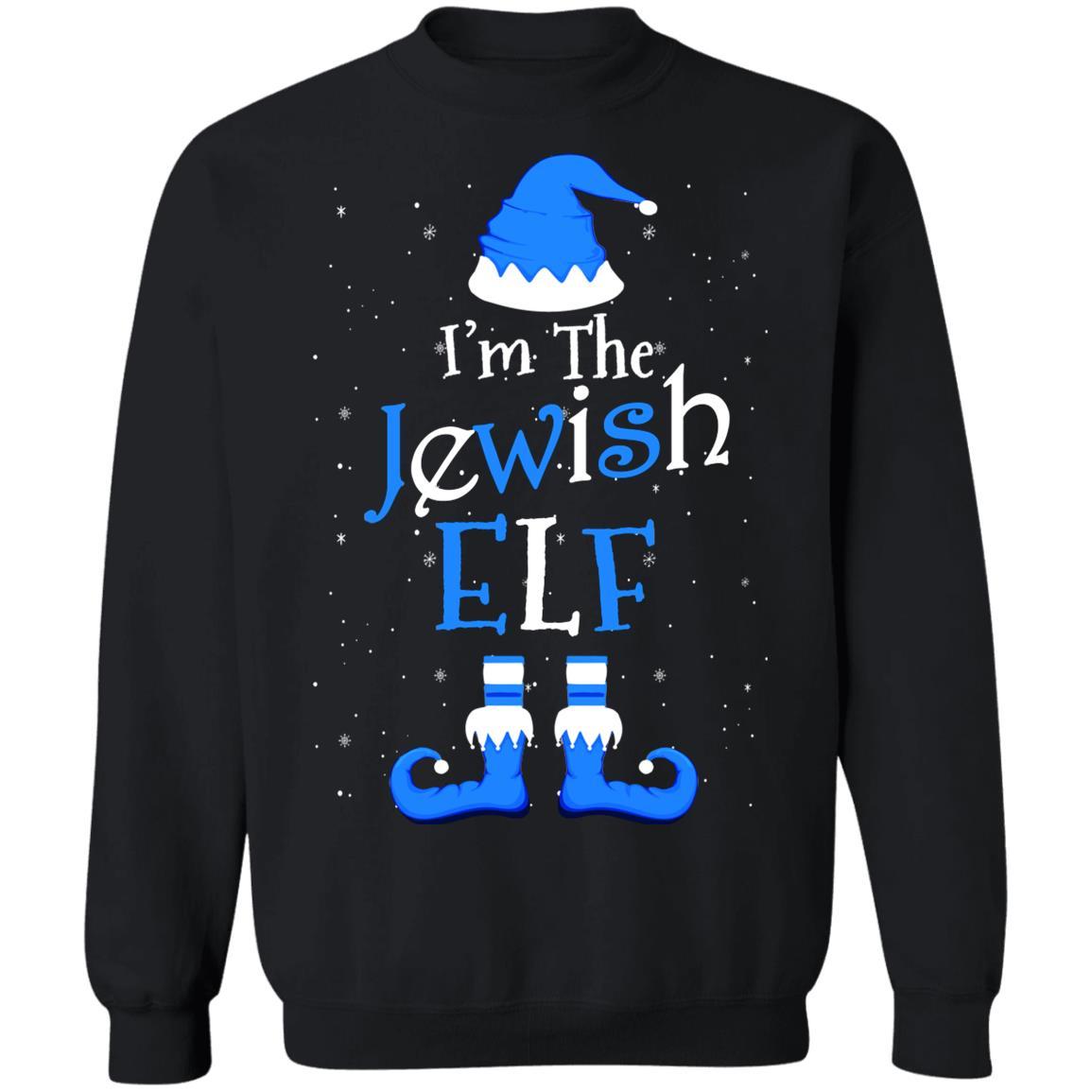 Jewish Elf Funny Elf Hanukkah Jewish Chanukah-T-Shirt & Sweatshirt-Crewneck Sweatshirt-Black