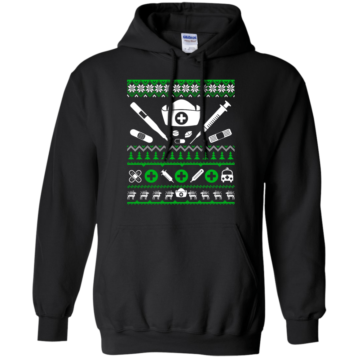 Nurse Christmas Sweater-T-Shirt & Hoodie-Pullover Hoodie-Black