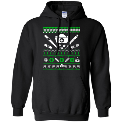 Nurse Christmas Sweater-T-Shirt & Hoodie-Pullover Hoodie-Black