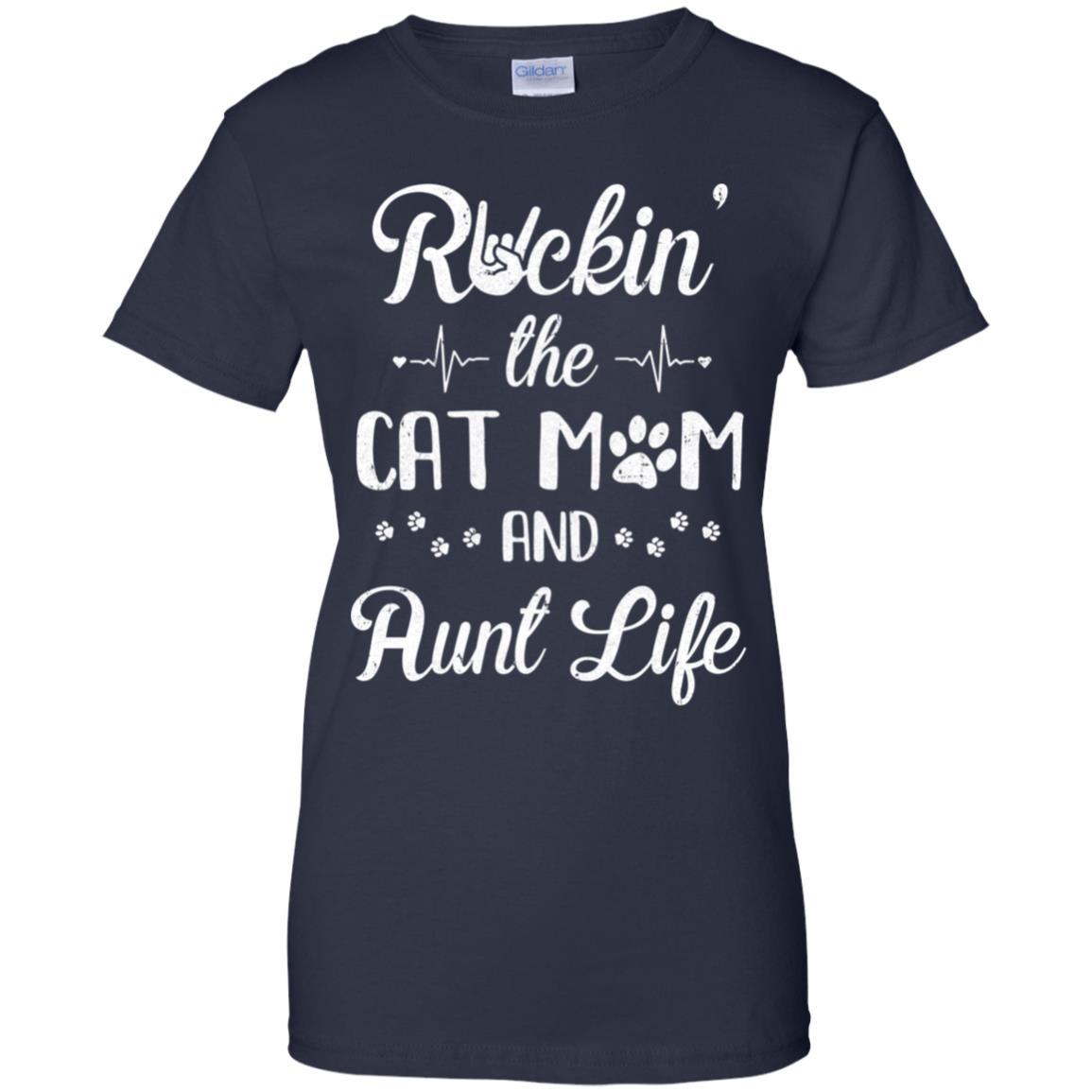 Rockin The Cat Mom Aunt Life Cat Lovers Mothers Day-T-Shirt & Tank Top-Women's T-Shirt-Navy