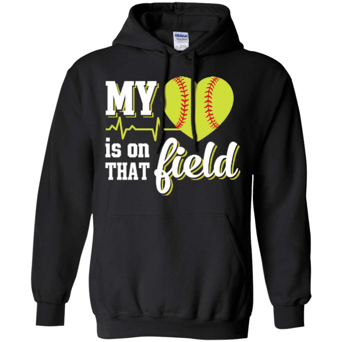 My Heart Is On That Field Softball-T-Shirt & Hoodie-Pullover Hoodie-Black