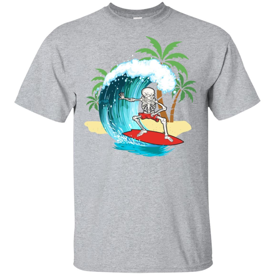 Funny Human Skeleton Skull Surfing-T-Shirt & Hoodie-Classic T-Shirt-Sport Grey