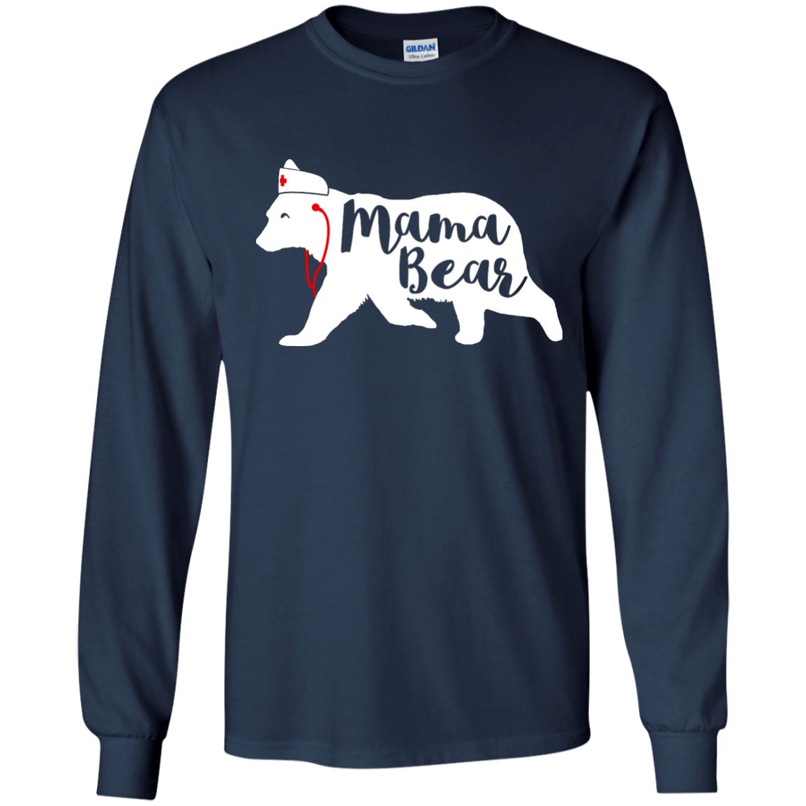 Nurse Mama Bear-T-Shirt & Hoodie-Long Sleeve T-Shirt-Navy
