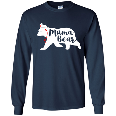 Nurse Mama Bear-T-Shirt & Hoodie-Long Sleeve T-Shirt-Navy