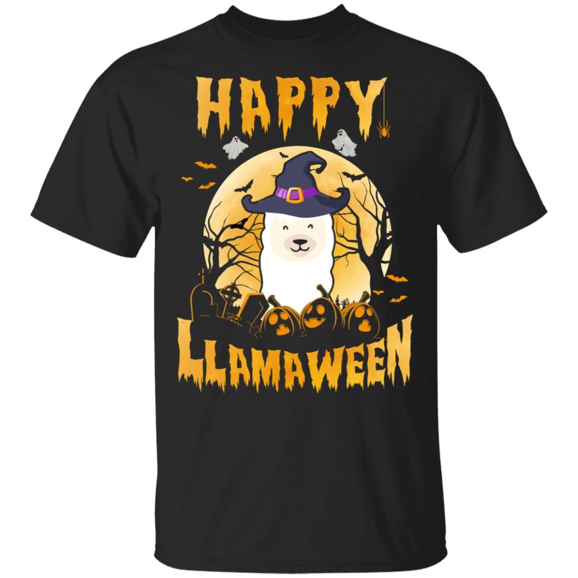 Halloween Llama Witch Costume Happy Llamaween-T-Shirt & Tank Top-Classic T-Shirt-Black