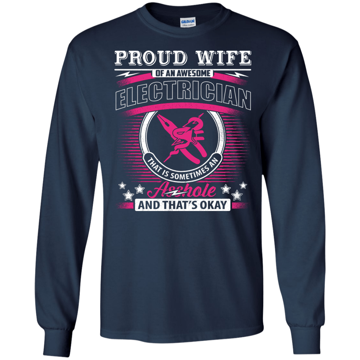 Proud Wife Of An Awesome Electrician-T-Shirt & Hoodie-Long Sleeve T-Shirt-Navy