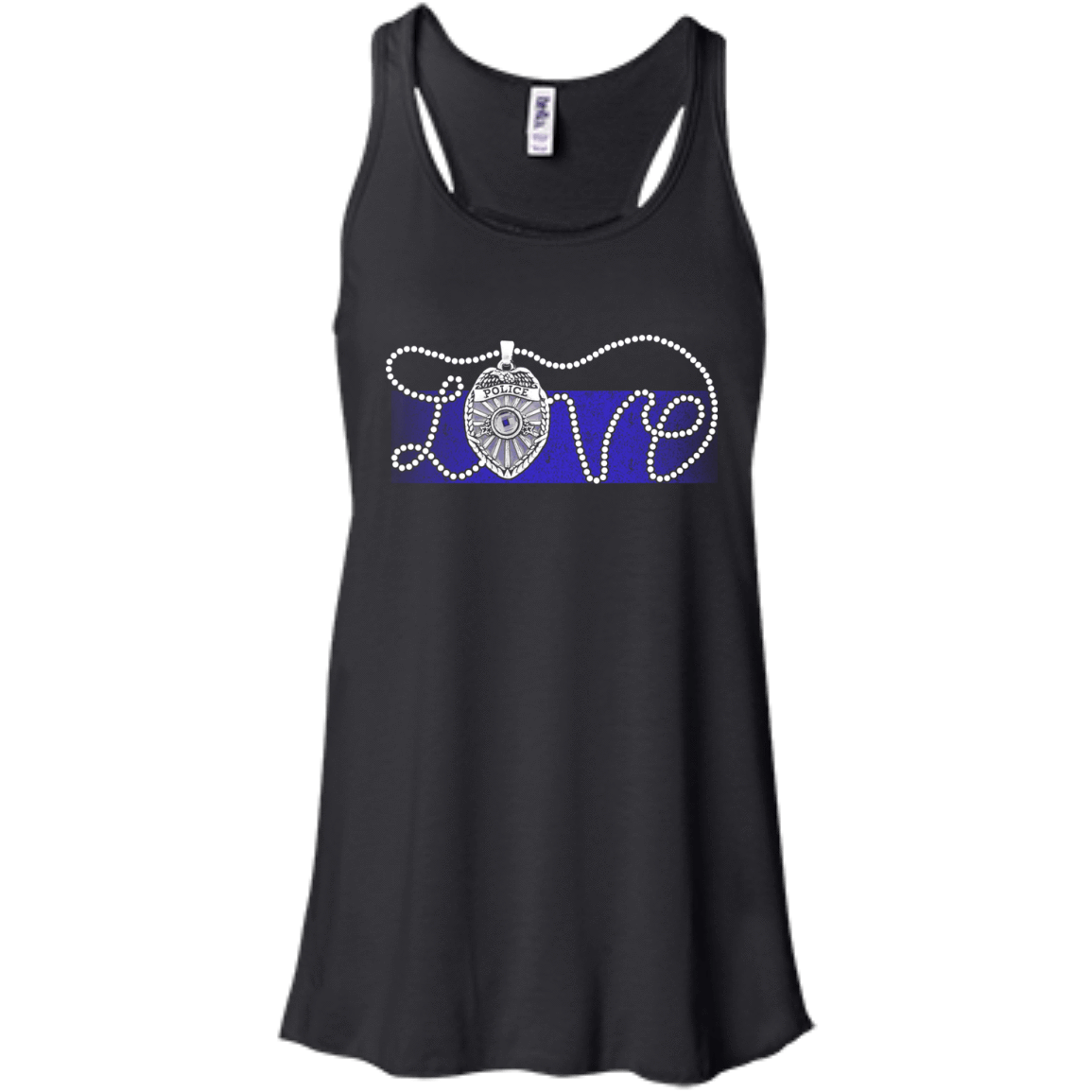 Love Thin Blue Line-T-Shirt & Hoodie-Women's Flowy Racerback Tank-Black