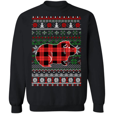 Guinea Pig Red Plaid Ugly Christmas Sweater Funny Gifts-T-Shirt & Sweatshirt-Crewneck Sweatshirt-Black