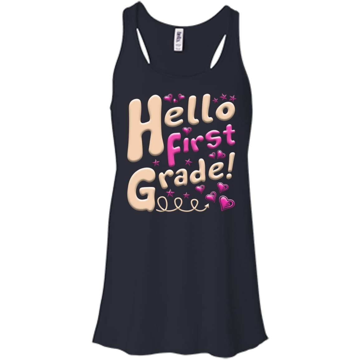 Hello First Grade First Day Of School-T-Shirt & Hoodie-Women's Flowy Racerback Tank-Midnight