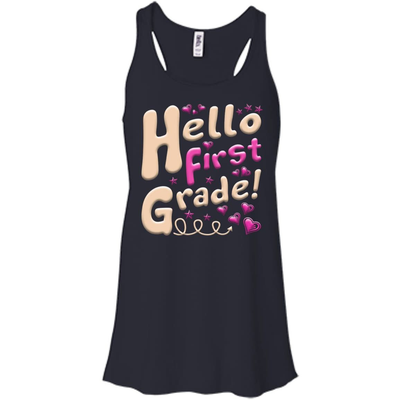 Hello First Grade First Day Of School-T-Shirt & Hoodie-Women's Flowy Racerback Tank-Midnight